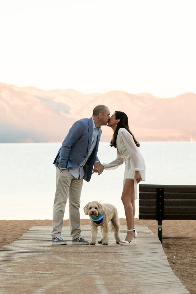 classy lake tahoe engagement photos with a small dog