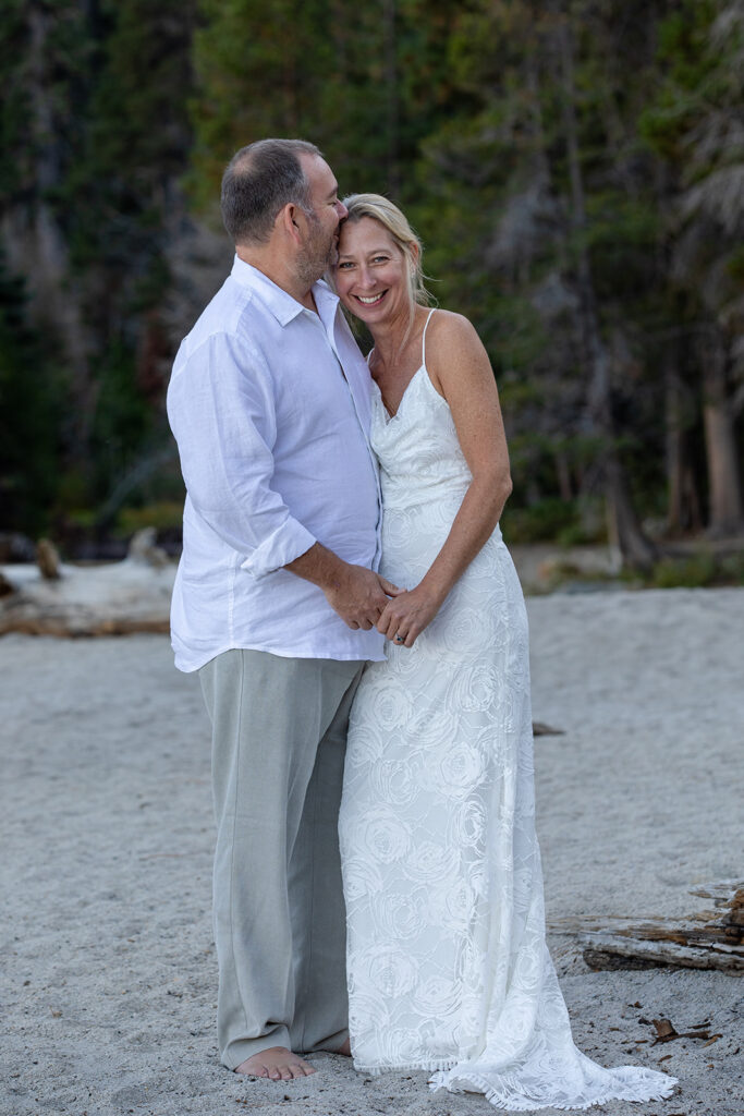 beautiful elopement couple on the beach in Lake Tahoe