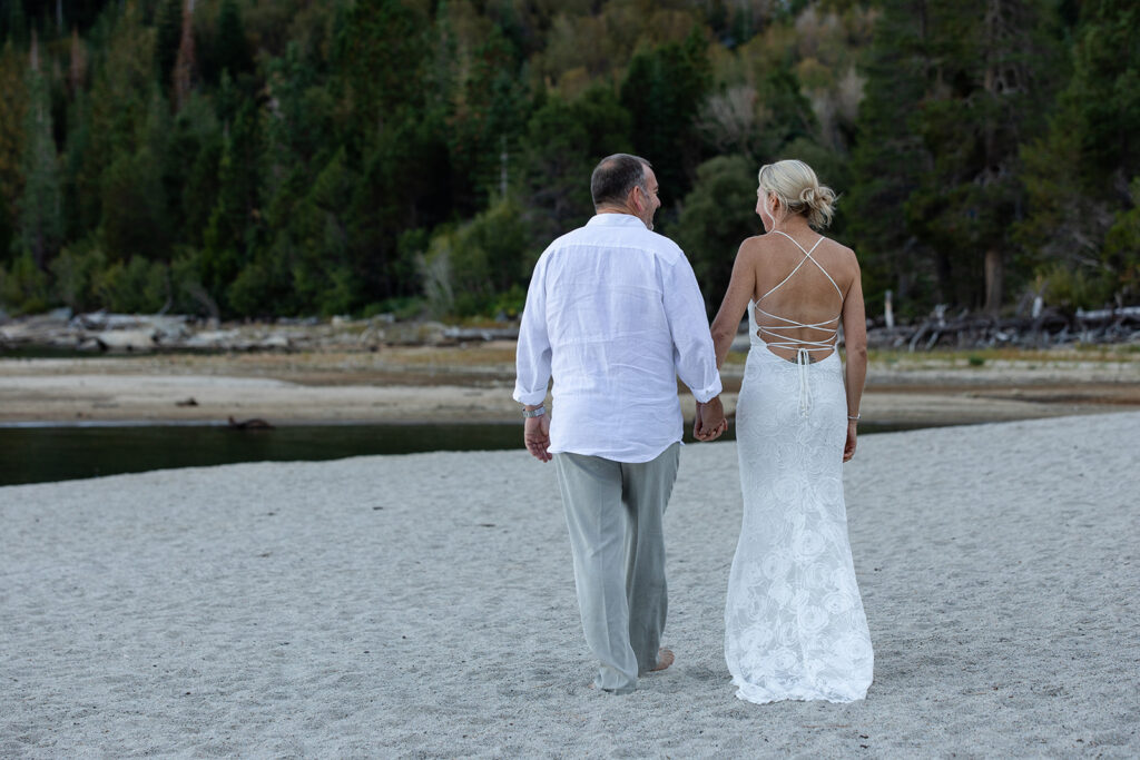 beautiful elopement couple on the beach in Lake Tahoe