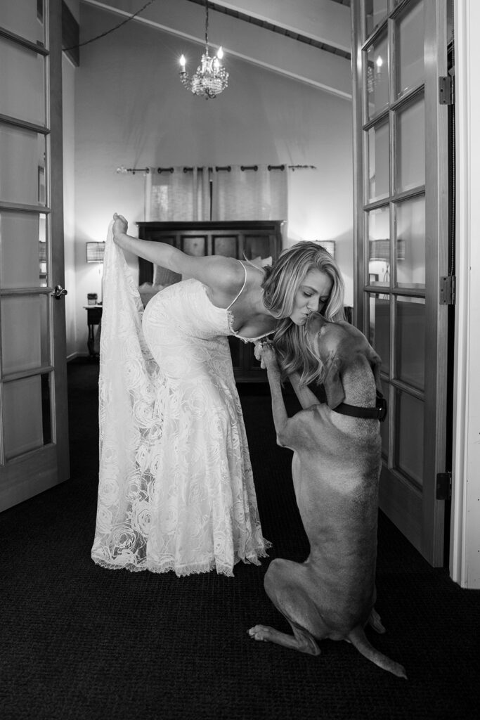 bride getting ready in an airbnb in Lake Tahoe