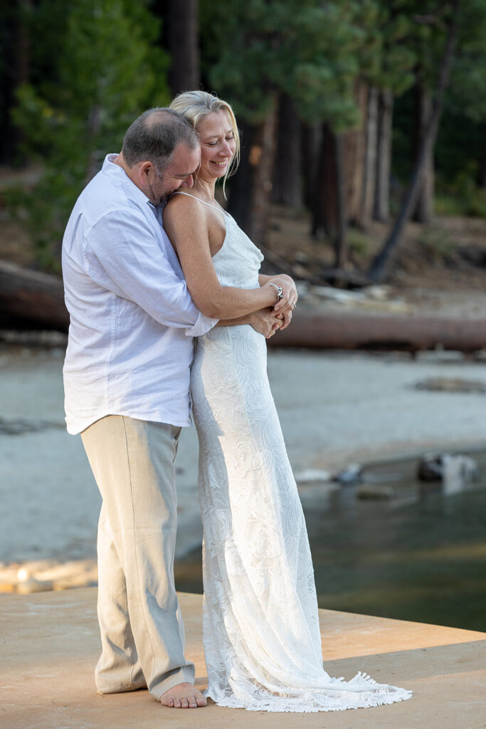 beautiful elopement couple on the beach in Lake Tahoe