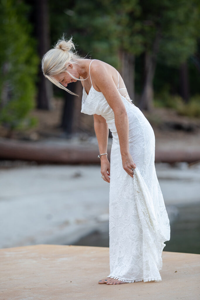 joyful, candid bridal portrait in Lake Tahoe