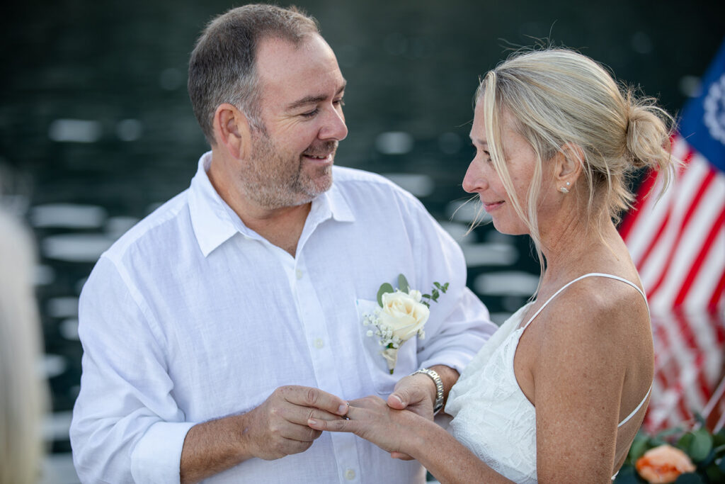 an intimate elopement ceremony on a boat in Lake Tahoe