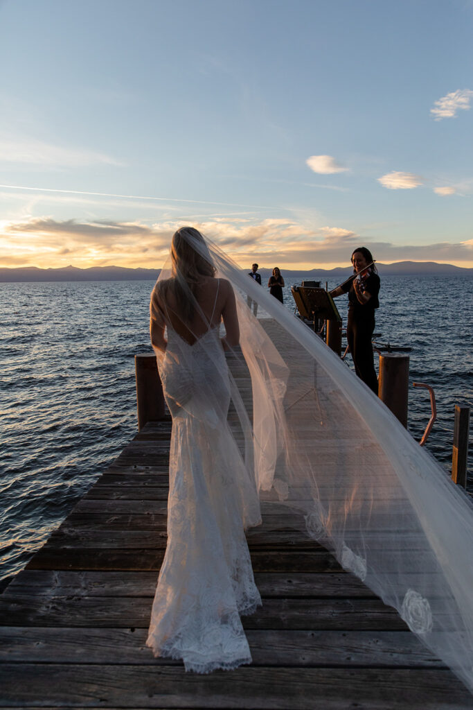 intimate sunset lake tahoe elopement ceremony on the docks 