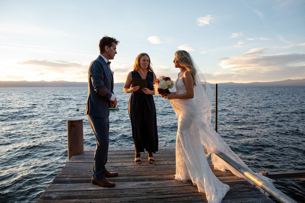 intimate sunset lake tahoe elopement ceremony on the docks 