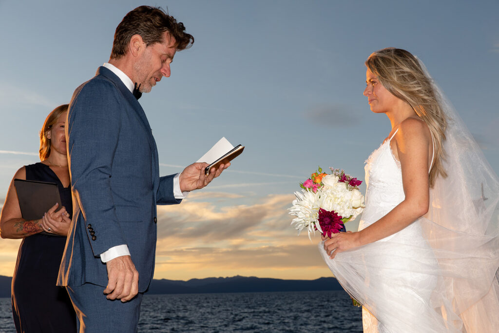 intimate sunset lake tahoe elopement ceremony on the docks 