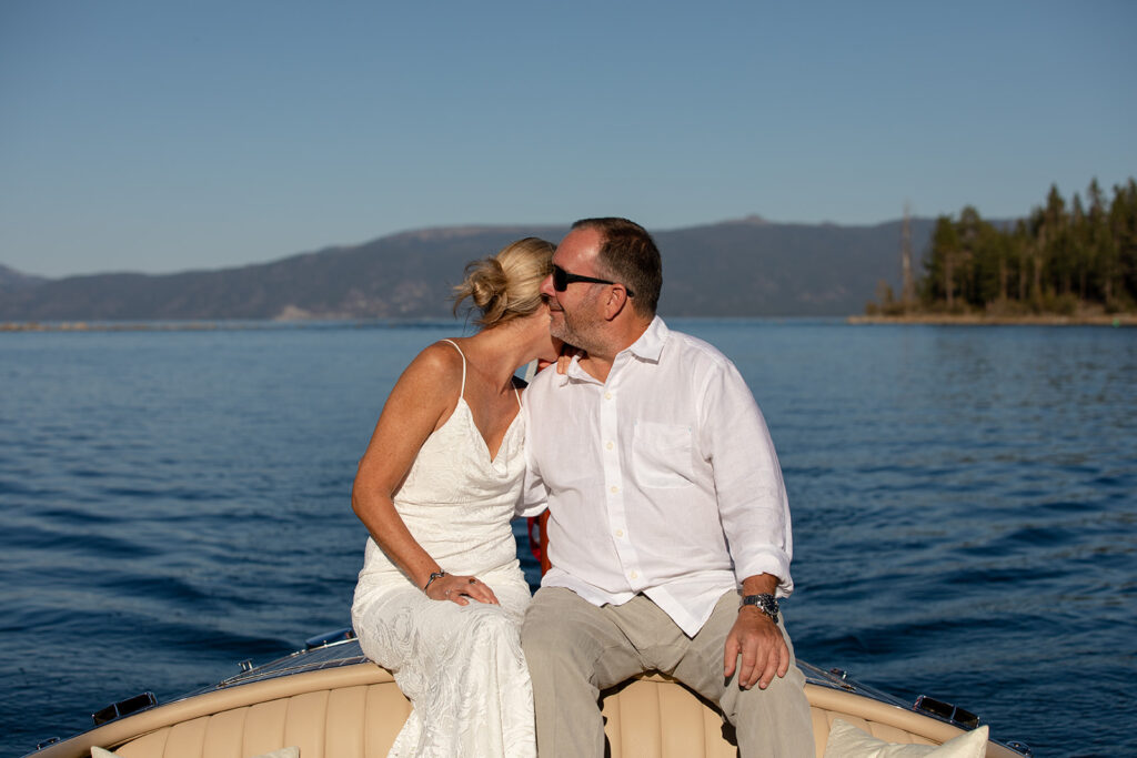 unique elopement ideas for elopement couple on a boat on Lake Tahoe