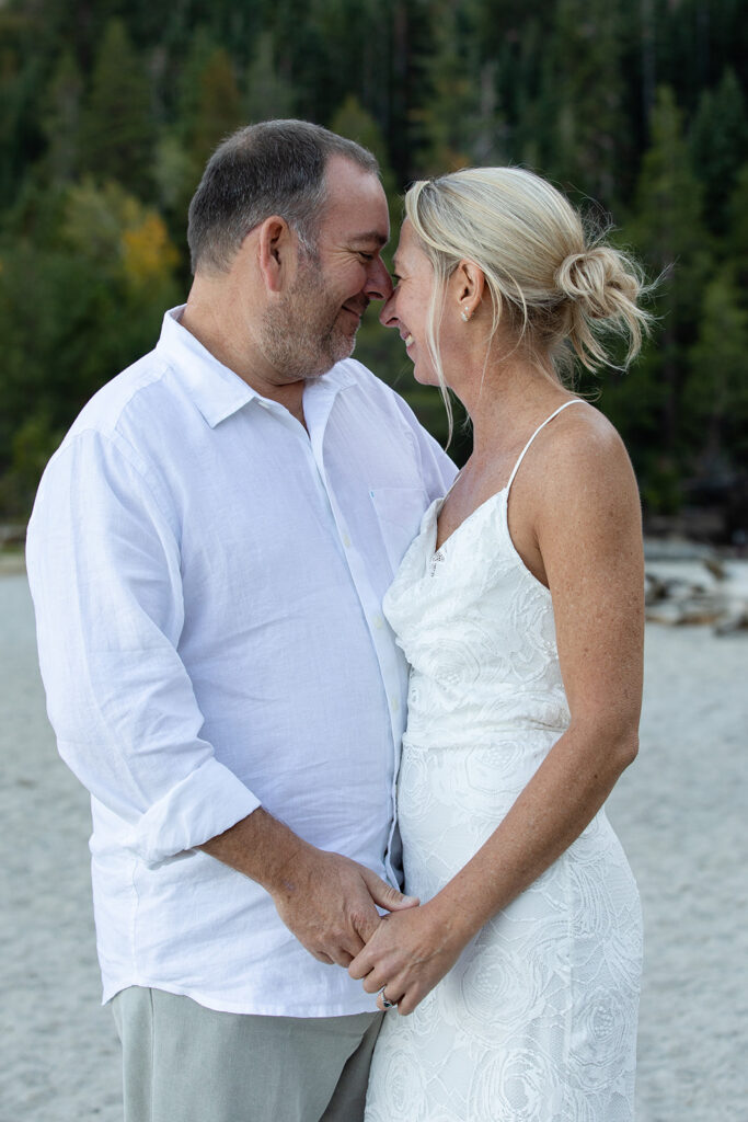 beautiful elopement couple on the beach in Lake Tahoe