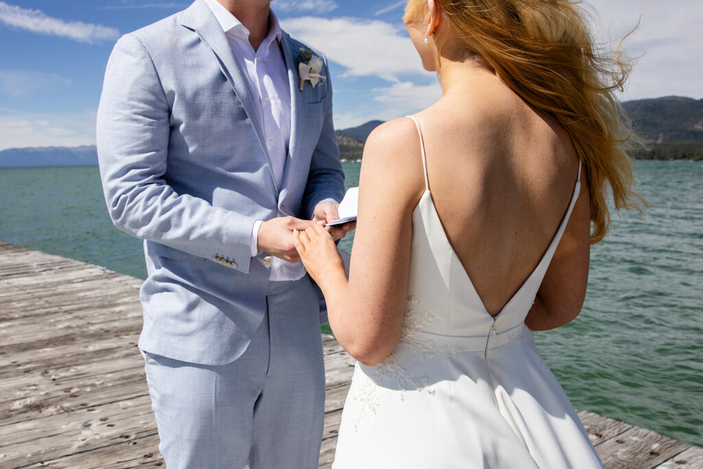 bride and groom exchanging vows during their Lake Tahoe elopement