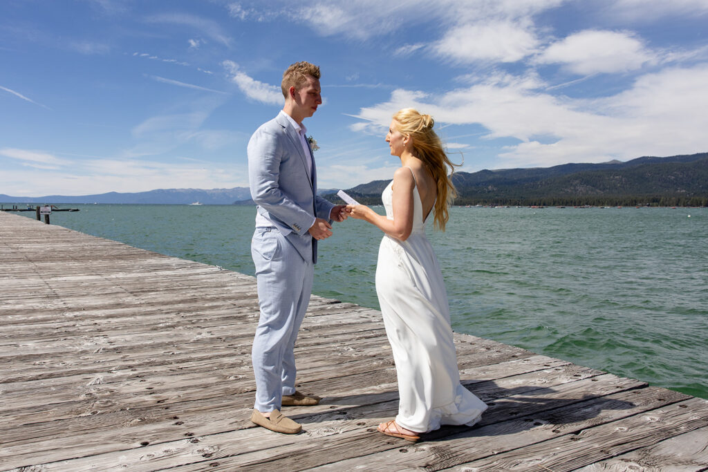 bride and groom exchanging vows during their Lake Tahoe elopement