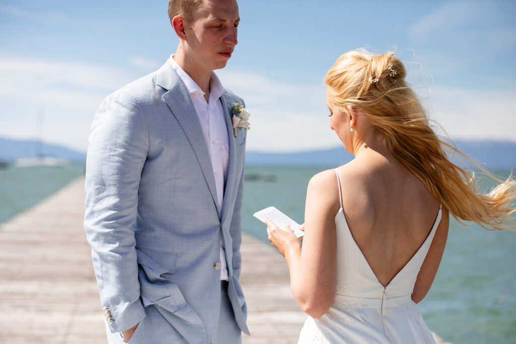 bride and groom exchanging vows during their Lake Tahoe elopement