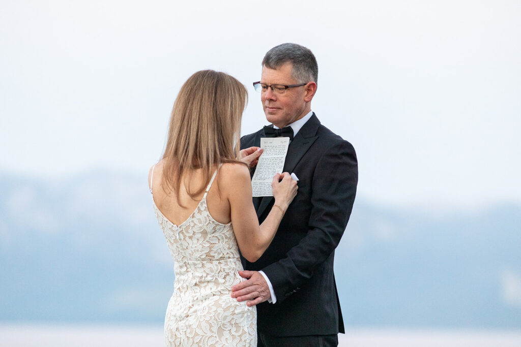 bride and groom exchanging vows during their Lake Tahoe elopement