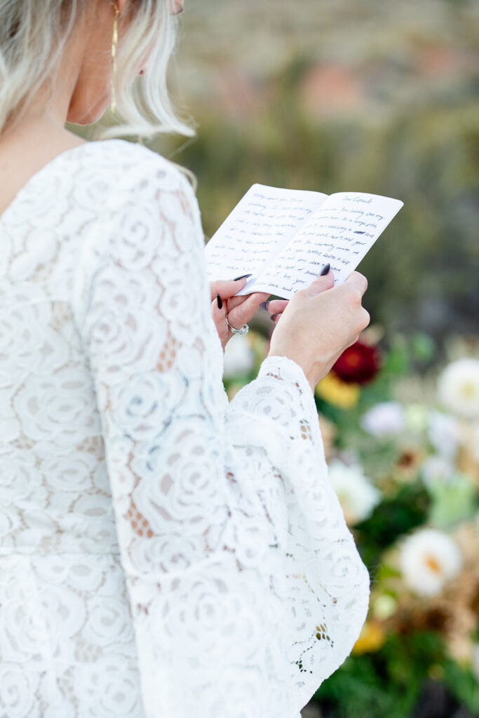 bride and groom exchanging vows during their boho elopement in California