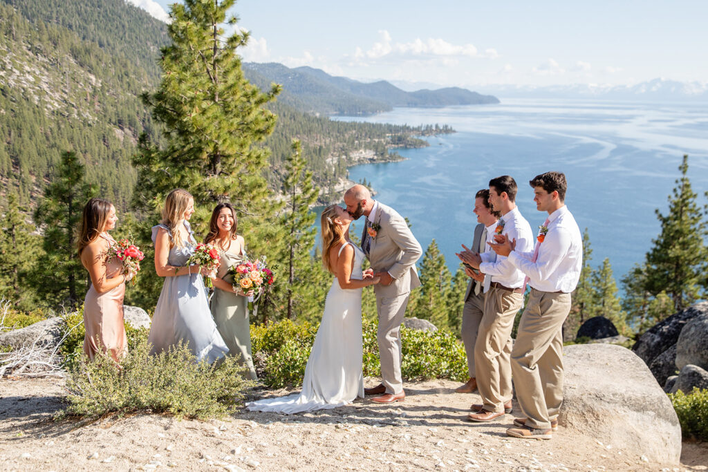 lake tahoe micro wedding ceremony with stunning water views