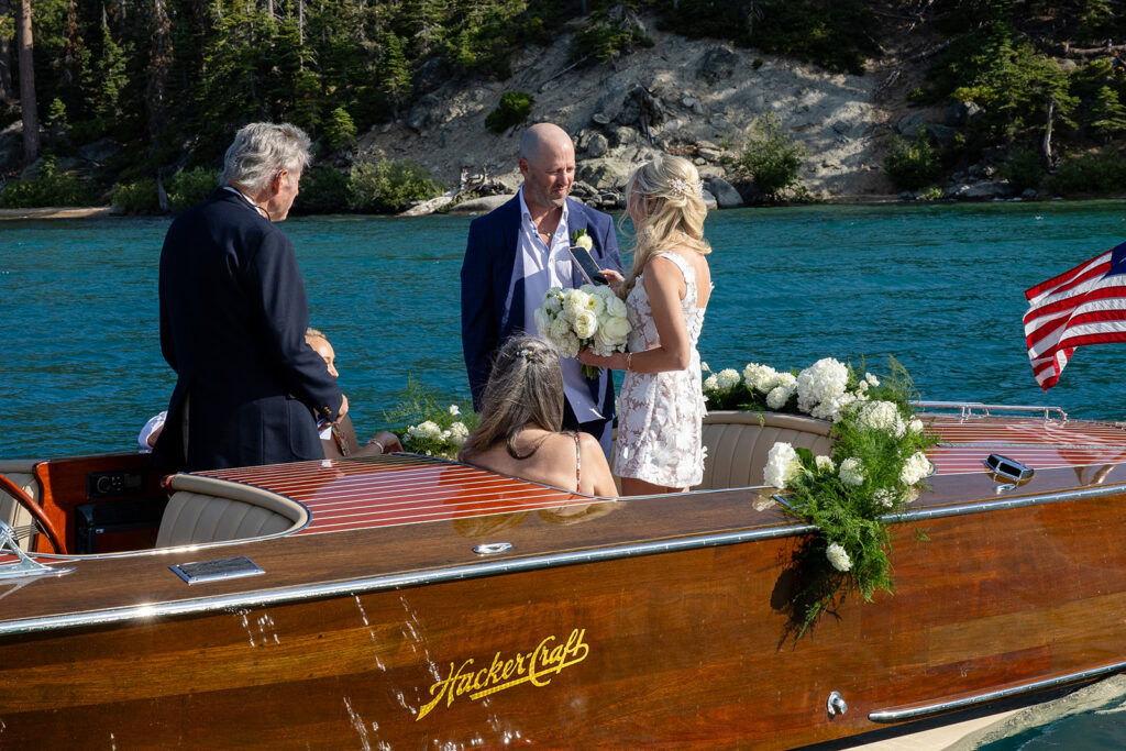 boat elopement ceremony officiated by the groom's dad