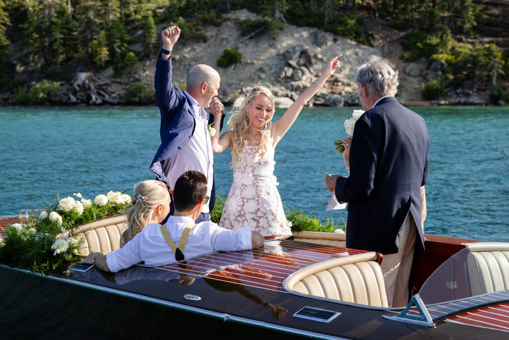 boat elopement ceremony officiated by the groom's dad