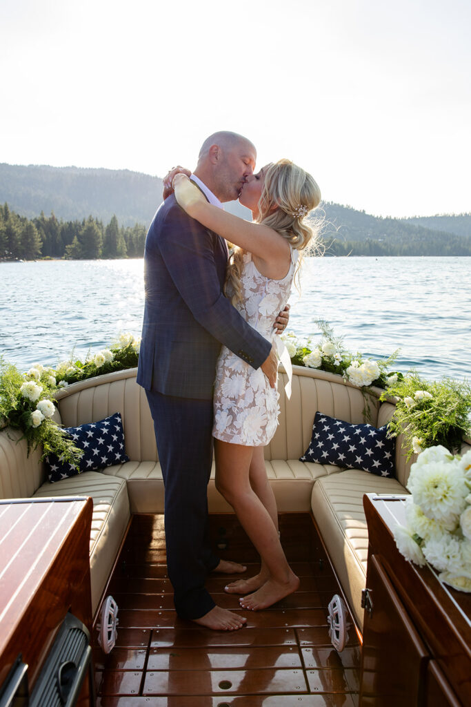 dreamy golden hour boat elopement on lake tahoe