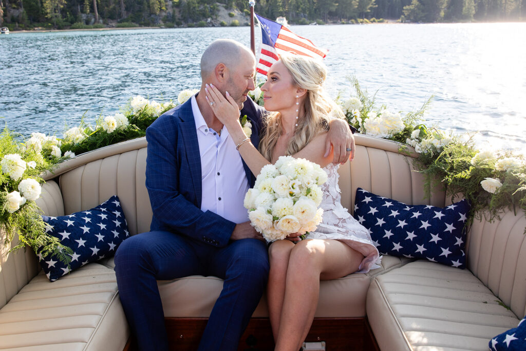 dreamy golden hour boat elopement on lake tahoe