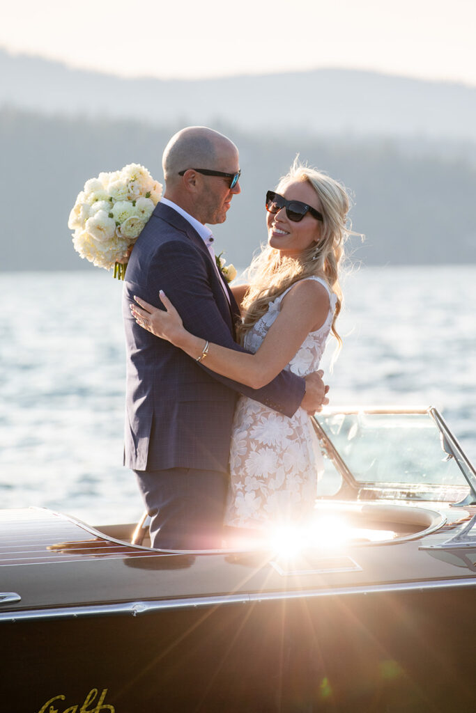 dreamy golden hour boat elopement on lake tahoe