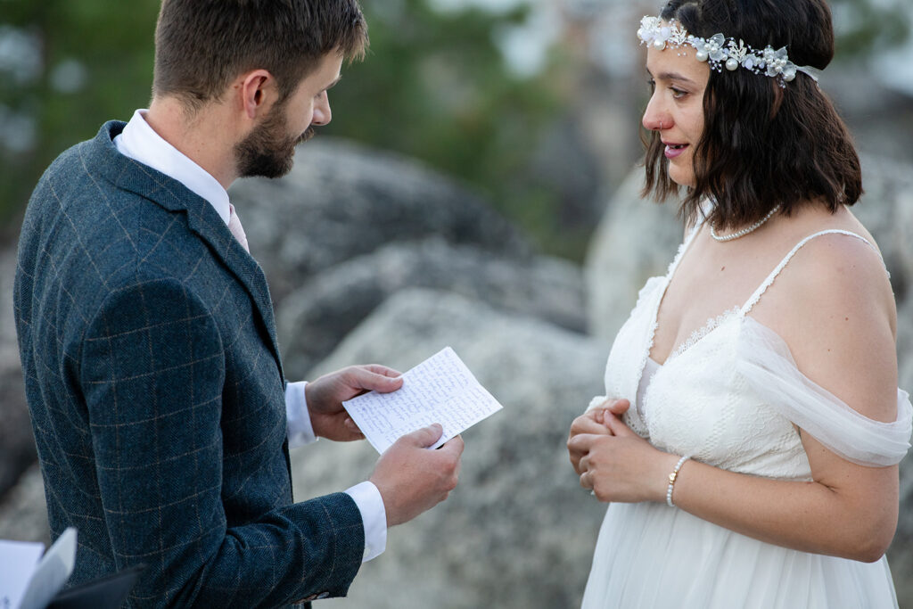 intimate mountain elopement ceremony at monkey rock