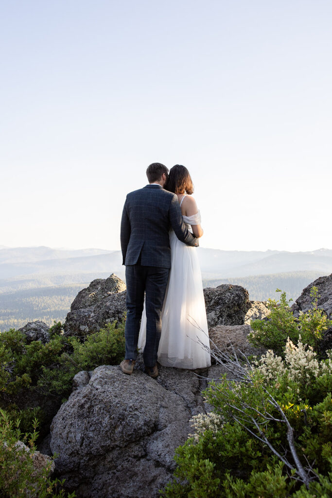 dreamy elopement couple at an overlook near North Star Ski Resort in Lake Tahoe