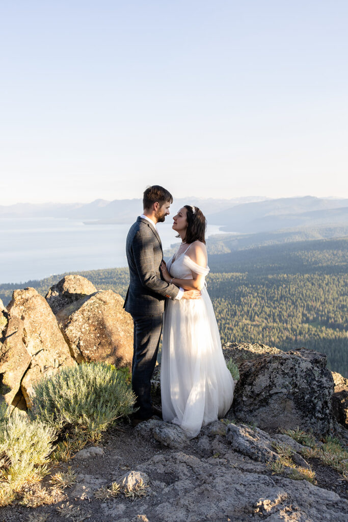 dreamy elopement couple at an overlook near North Star Ski Resort in Lake Tahoe