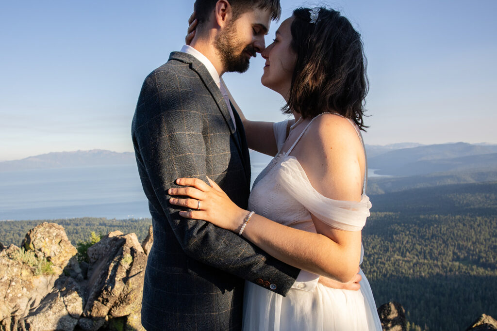 dreamy elopement couple at an overlook near North Star Ski Resort in Lake Tahoe