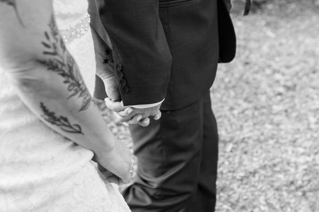 bride and groom in a lush forest at skylandia park, tahoe