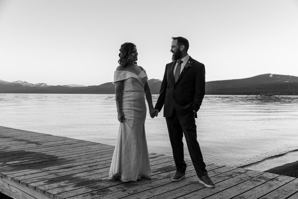 lakefront bride and groom in Lake Tahoe