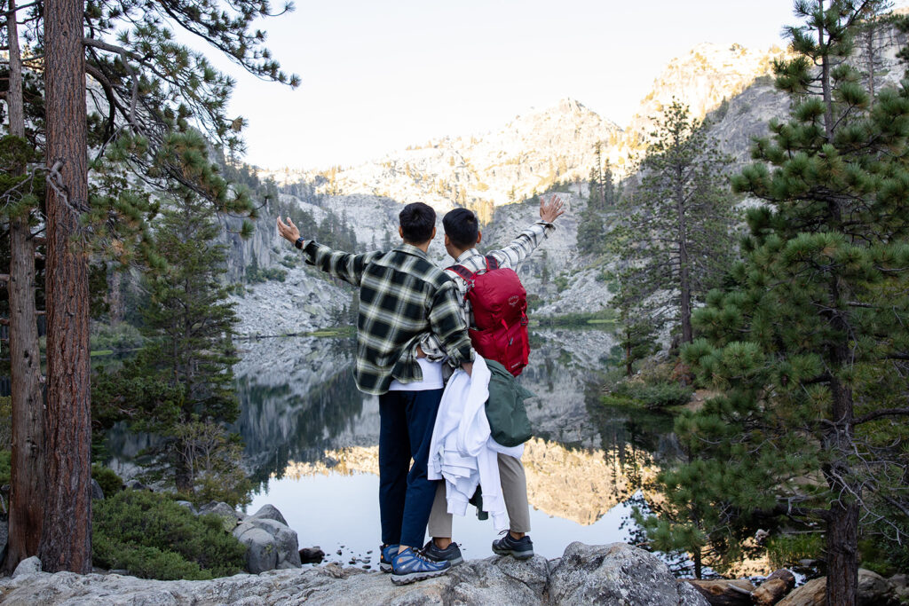 lgbtq couple hiking during their elopement day