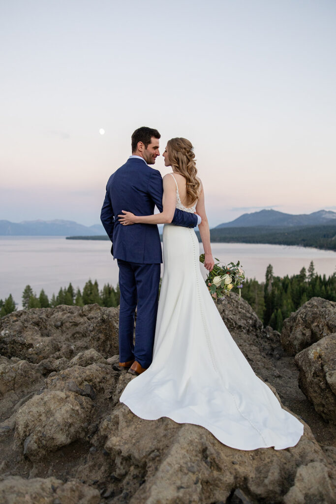 elegant elopement couple during their Lake Tahoe elopement with family