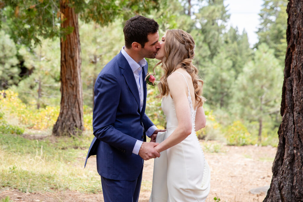 bride and groom elopement wedding first look at the airbnb