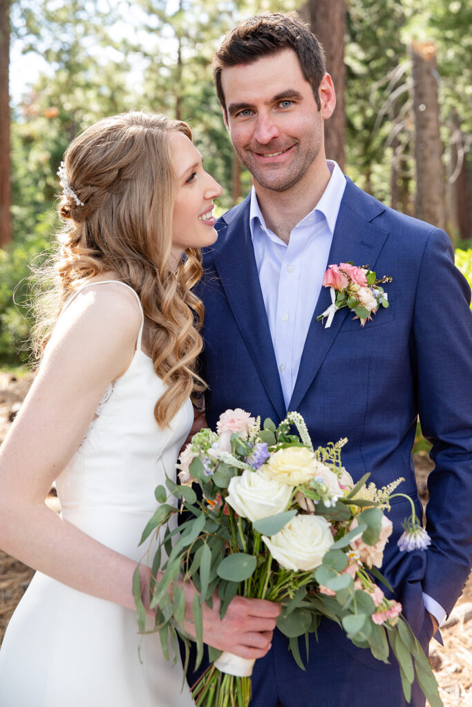 bride and groom lake tahoe elopement photos in nature