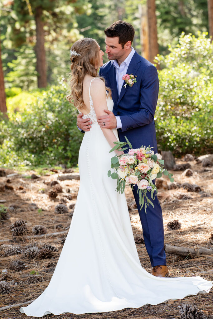 bride and groom lake tahoe elopement photos in nature