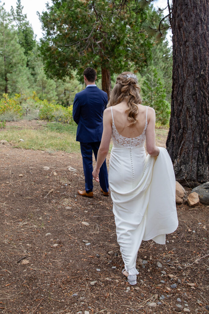 bride and groom elopement wedding first look at the airbnb