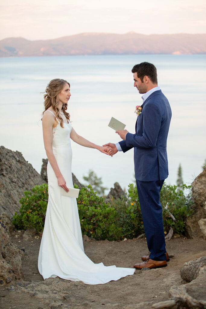 elopement couple exchanging private vows with the views of lake tahoe