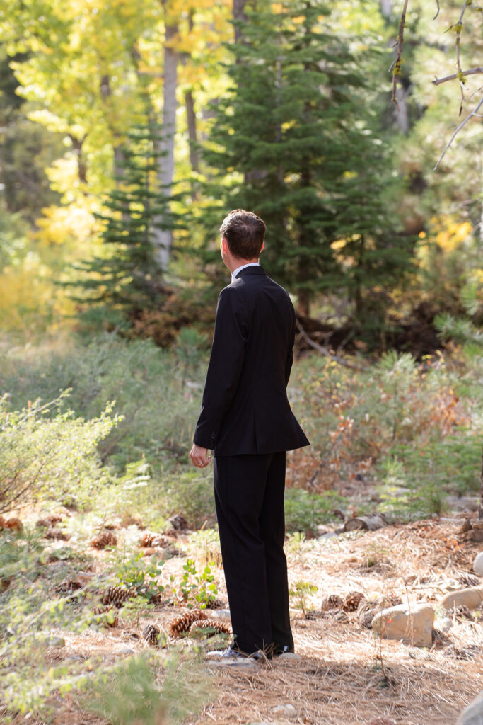 bride and groom elopement first look