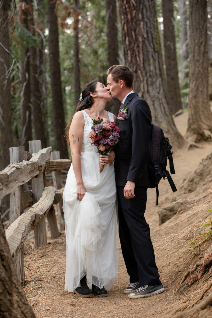 elopement couple hiking to Monkey Rock for their beautiful, simple elopement day