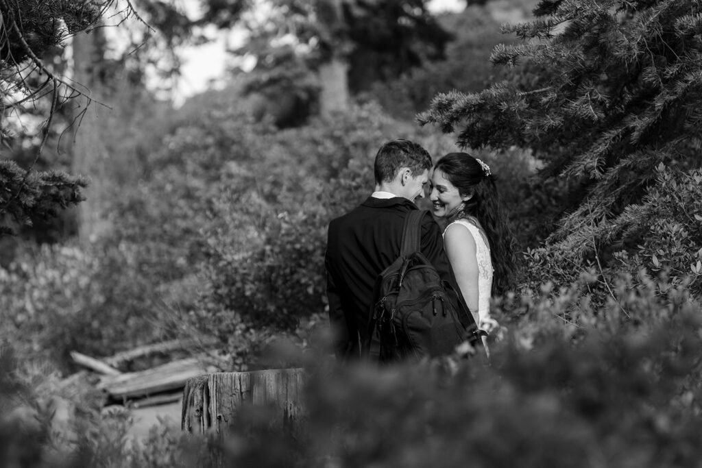 elopement couple hiking to Monkey Rock for their beautiful, simple elopement day