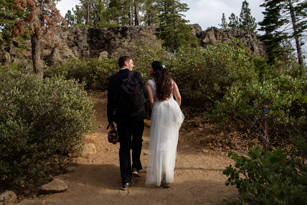 elopement couple hiking to Monkey Rock for their beautiful, simple elopement day