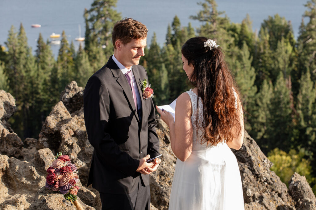 emotional and candid monkey rock elopement ceremony with beautiful views