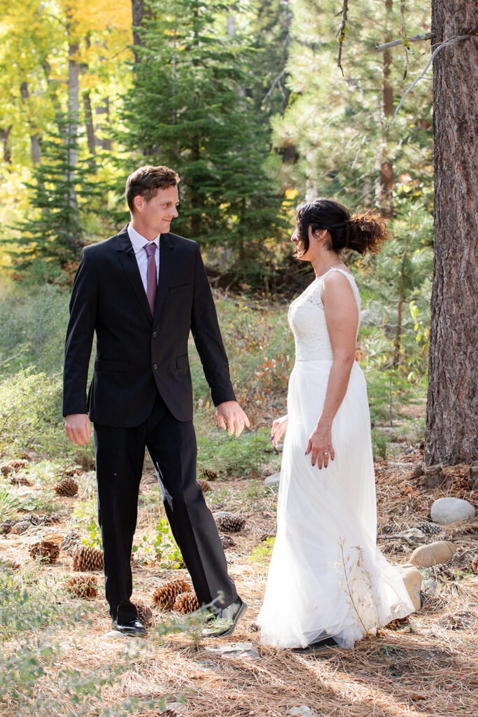 bride and groom elopement first look