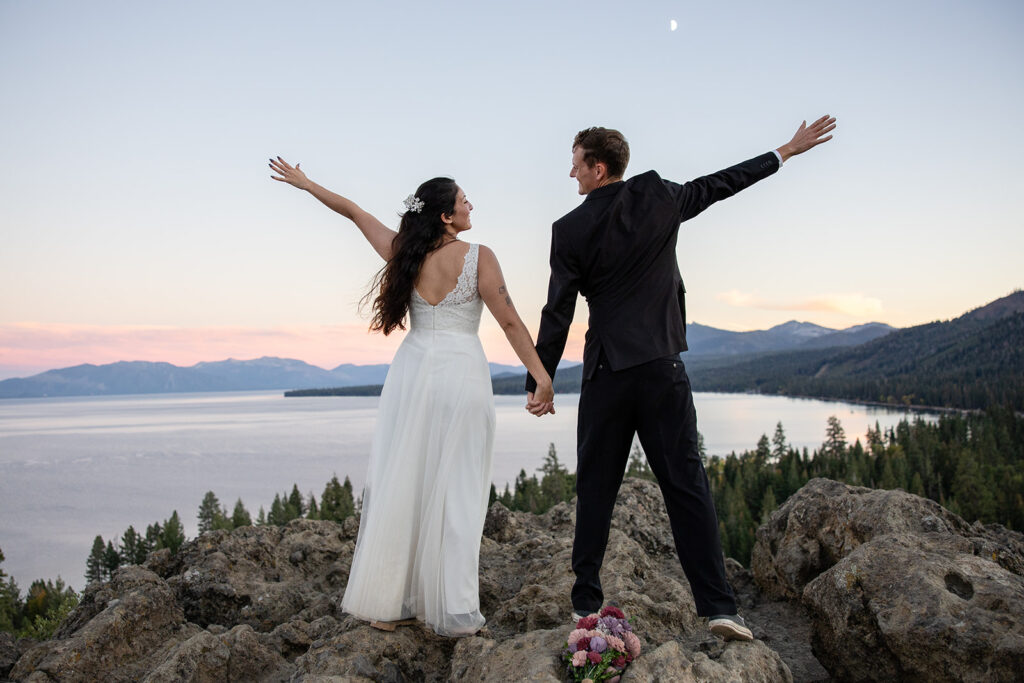 simple elopement inspiration at monkey rock, lake tahoe