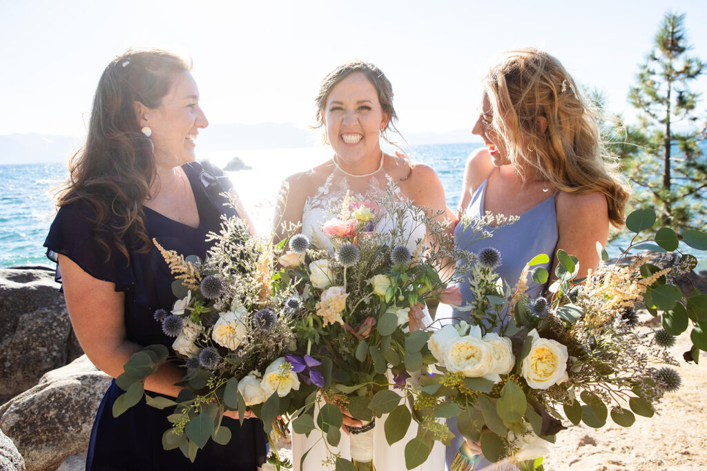 bride and her bridesmaids with their handmade elopement bouquets