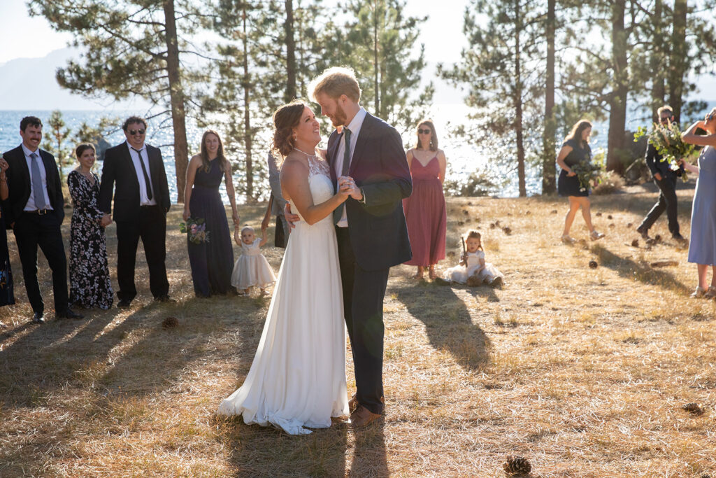 small outdoor dance party during a zephyr cove micro wedding