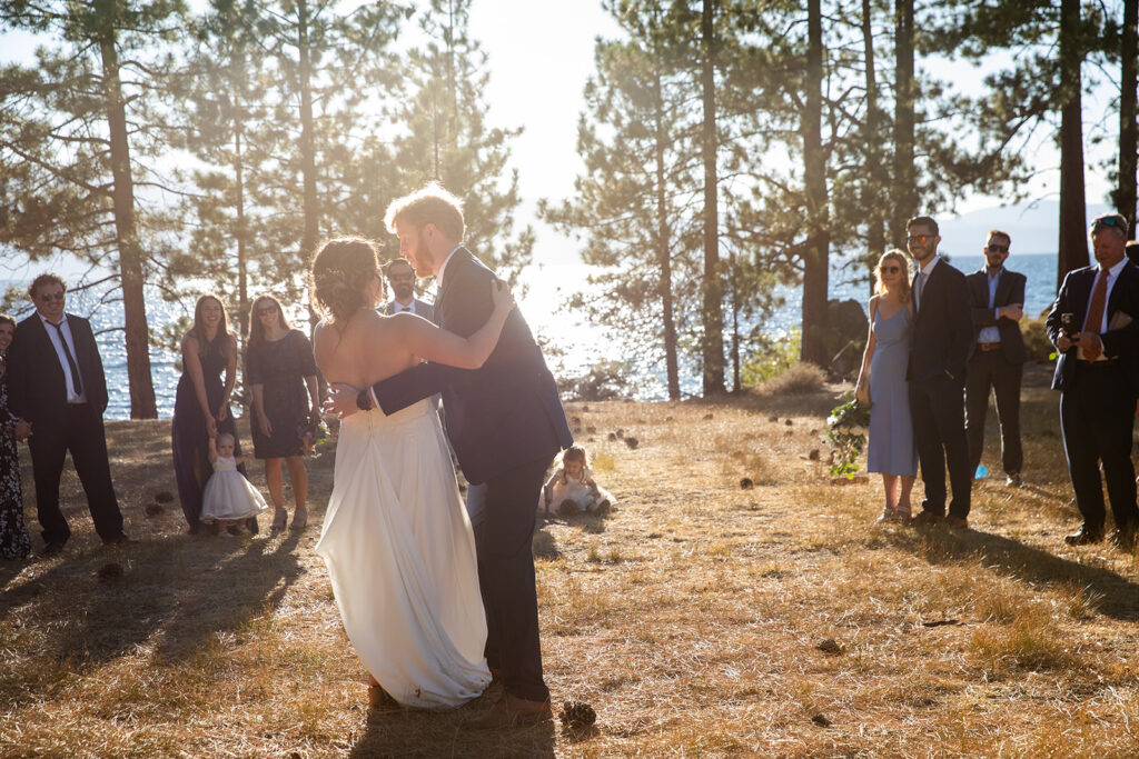 small outdoor dance party during a zephyr cove micro wedding