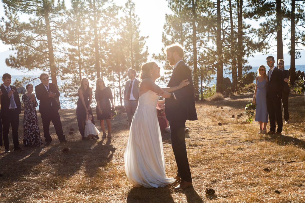 small outdoor dance party during a zephyr cove micro wedding