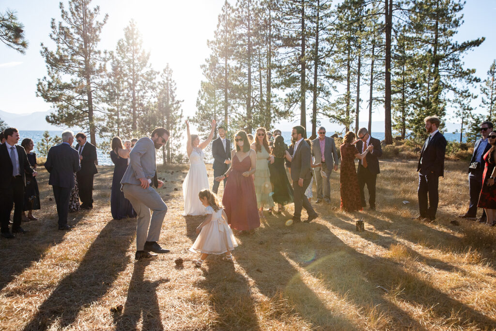 small outdoor dance party during a zephyr cove micro wedding