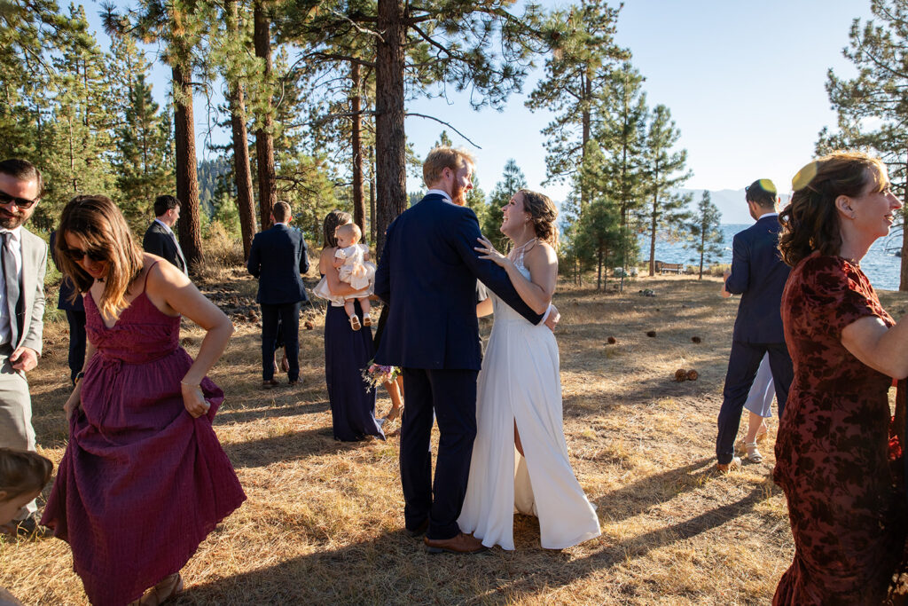 small outdoor dance party during a zephyr cove micro wedding