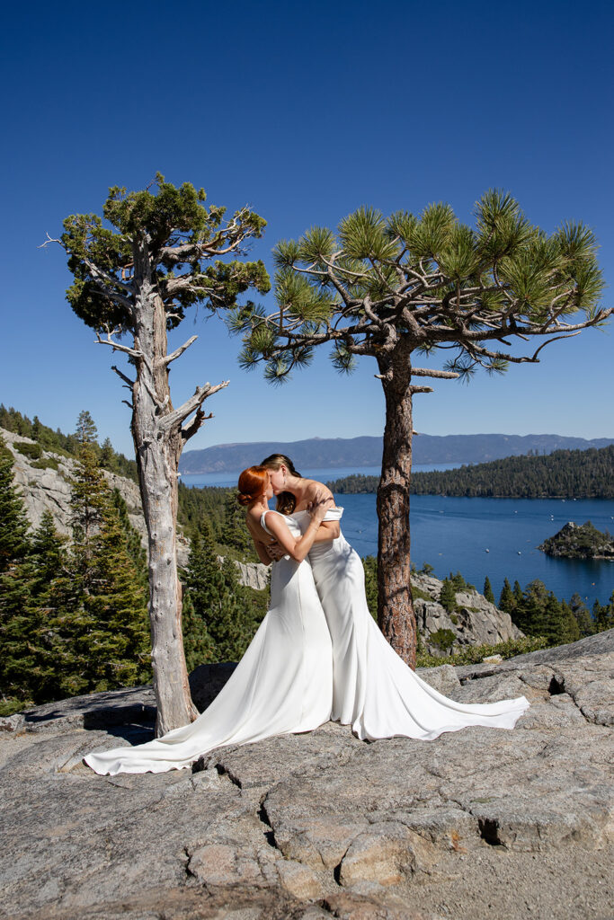 lgbtq elopement couple at emerald bay, lake tahoe